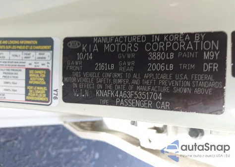 2015 Kia Forte Lx z USA, uszkodzony, nr VIN KNAFK4A63F5351704